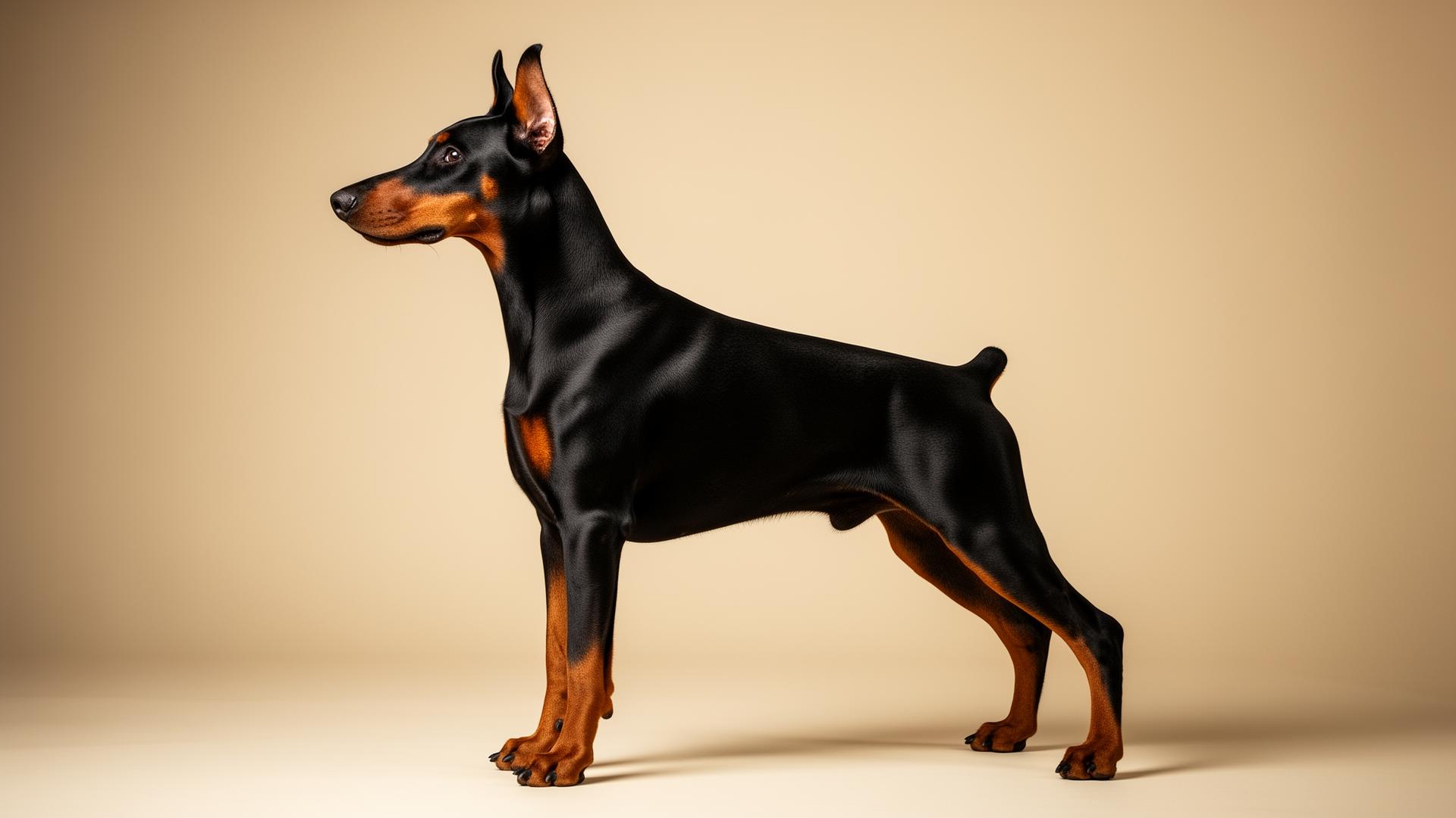 Adult black-and-rust Doberman in profile